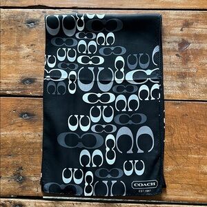 Coach Black & Gray Signature Silk Scarf - 9.5”wide X 60” long